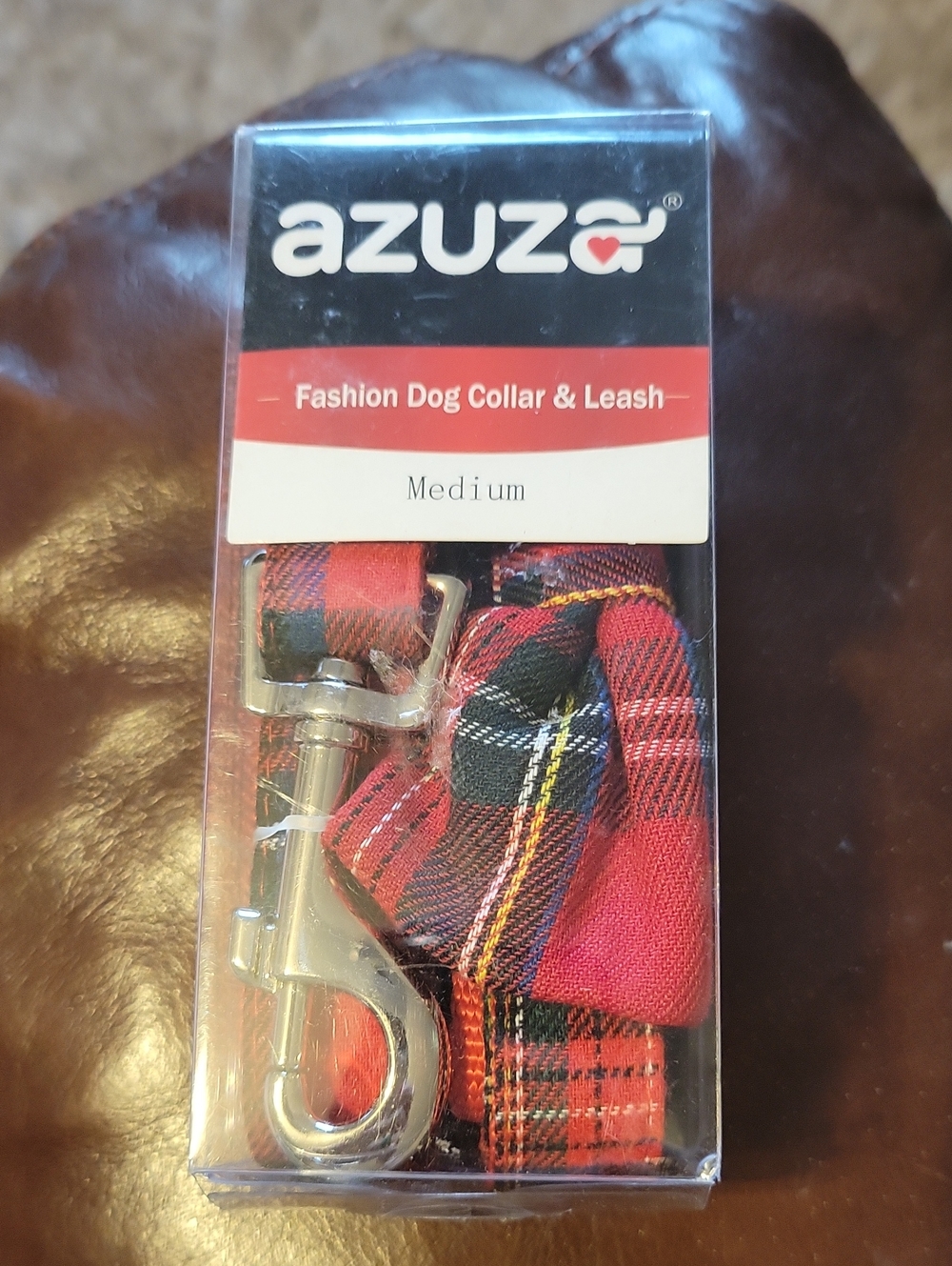 Azuzo Red Plaid Fashion Dog Collar & Leash - Medium